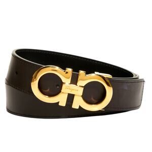 Women's Salvatore Ferragamo Double-Gancini Dark Brown Leather Belt Size 75